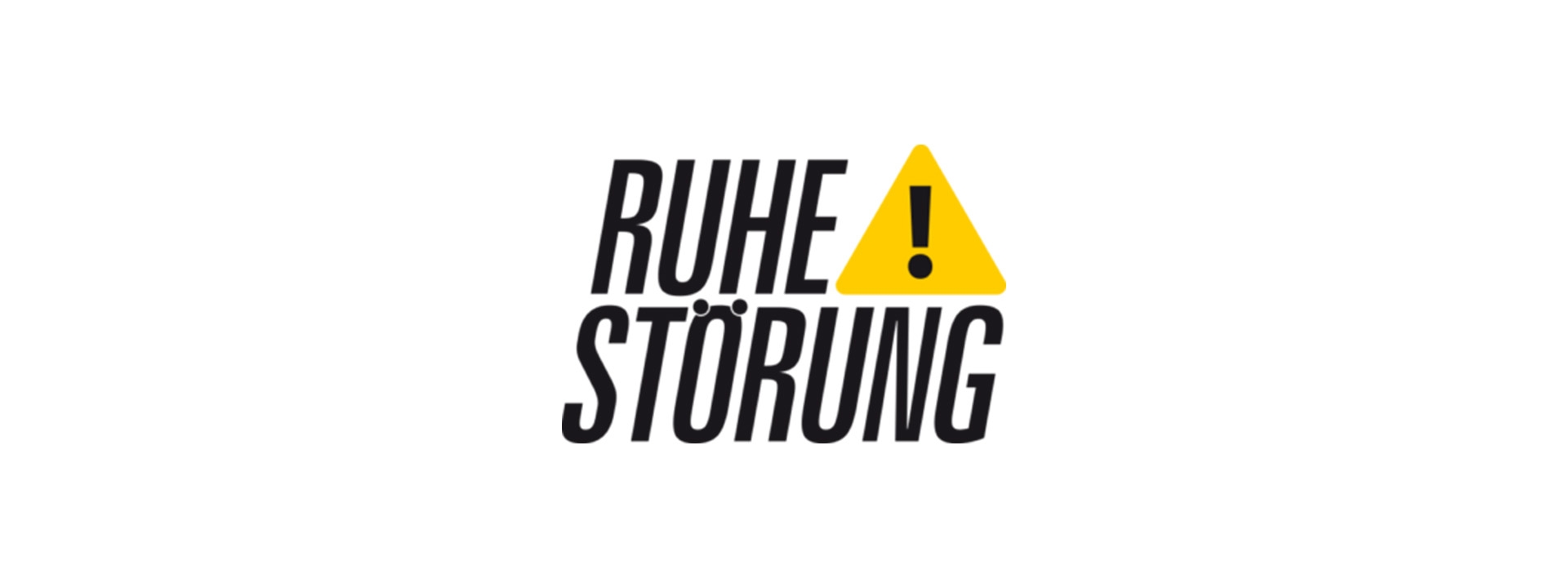 Logo mit dem Schriftzug "Ruhestörung" und einem gelben Warndreiweck mit Ausrufezeichen drin