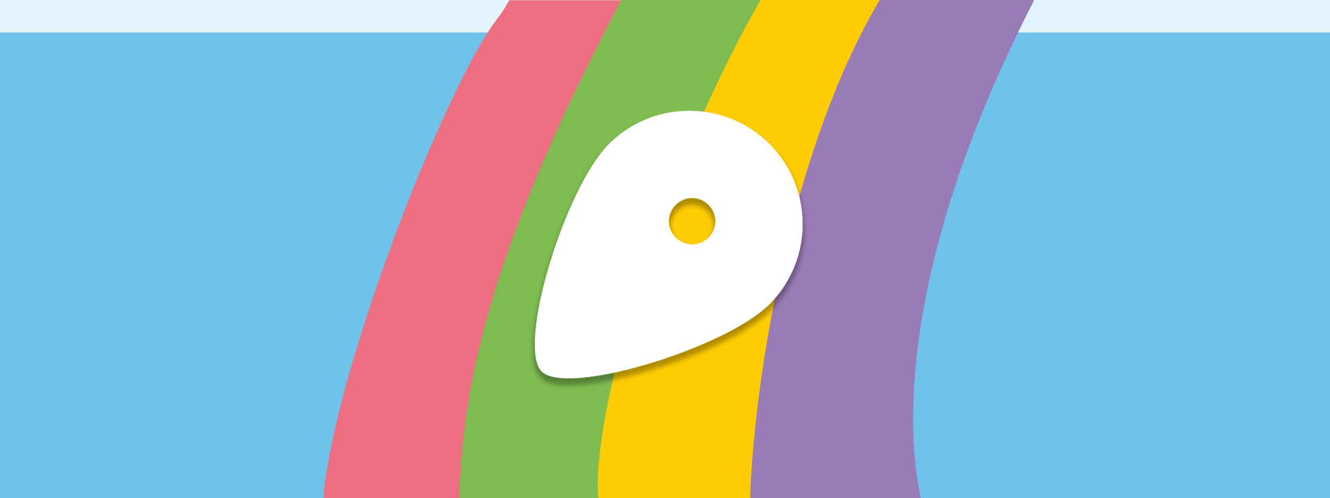 Grafik: Das aROund-Logo vor den vier Farben unserer Lokalredaktionen, ähnlich wie bei einem Regenbogen angeordnet