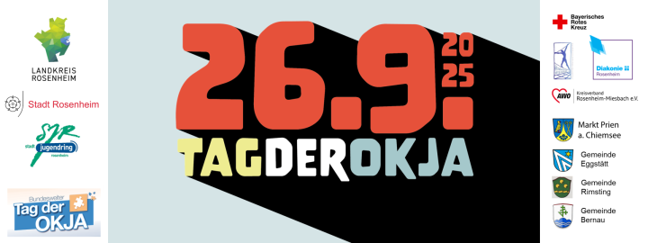 Bild: aROund Rosenheim Bild: zentriert steht 26.9.2025 Tag der OKJA. An den Rändern finden sich Logos.