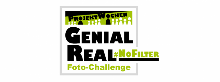 Logo mit Text: Projektwochen Genial Real #NoFilter Foto-Challenge