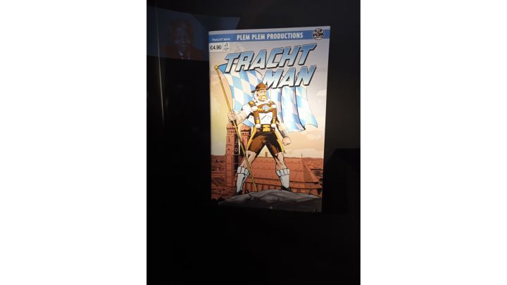Foto: Ein Comicbuch des "Trachtman". Es zeigt einen Superhelden in stereotypischer Tracht